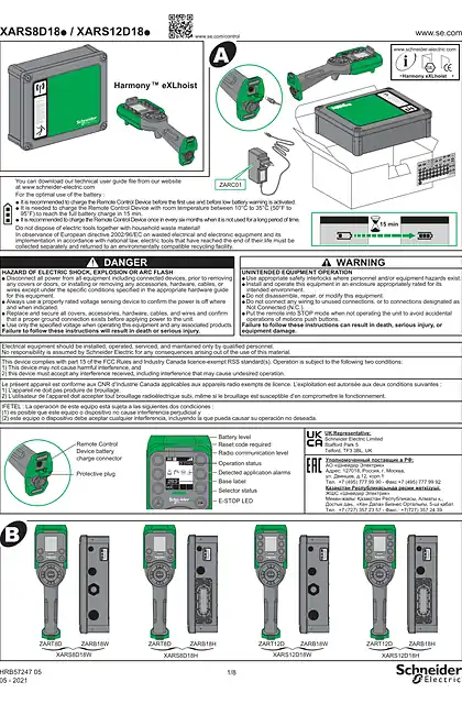 schneider施耐德XARS8D18. _ XARS12D18. _ XARS8L12. Wireless Remote Control Station_ Instruction Sheet (ZH)